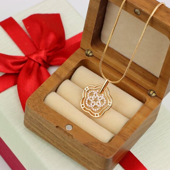 "Rose Gold Floral Geometric Pendant with Sparkling Stone Accents, XPPT1202 - Picture 11 of 13